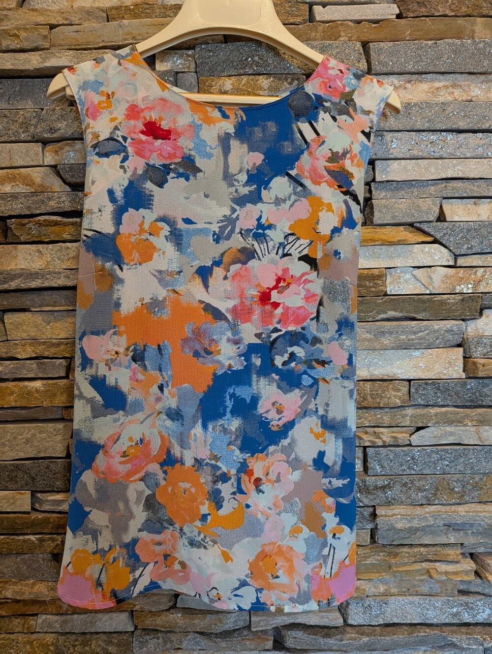 Floral Sleeveless Blouse in Blue, Pink & Orange